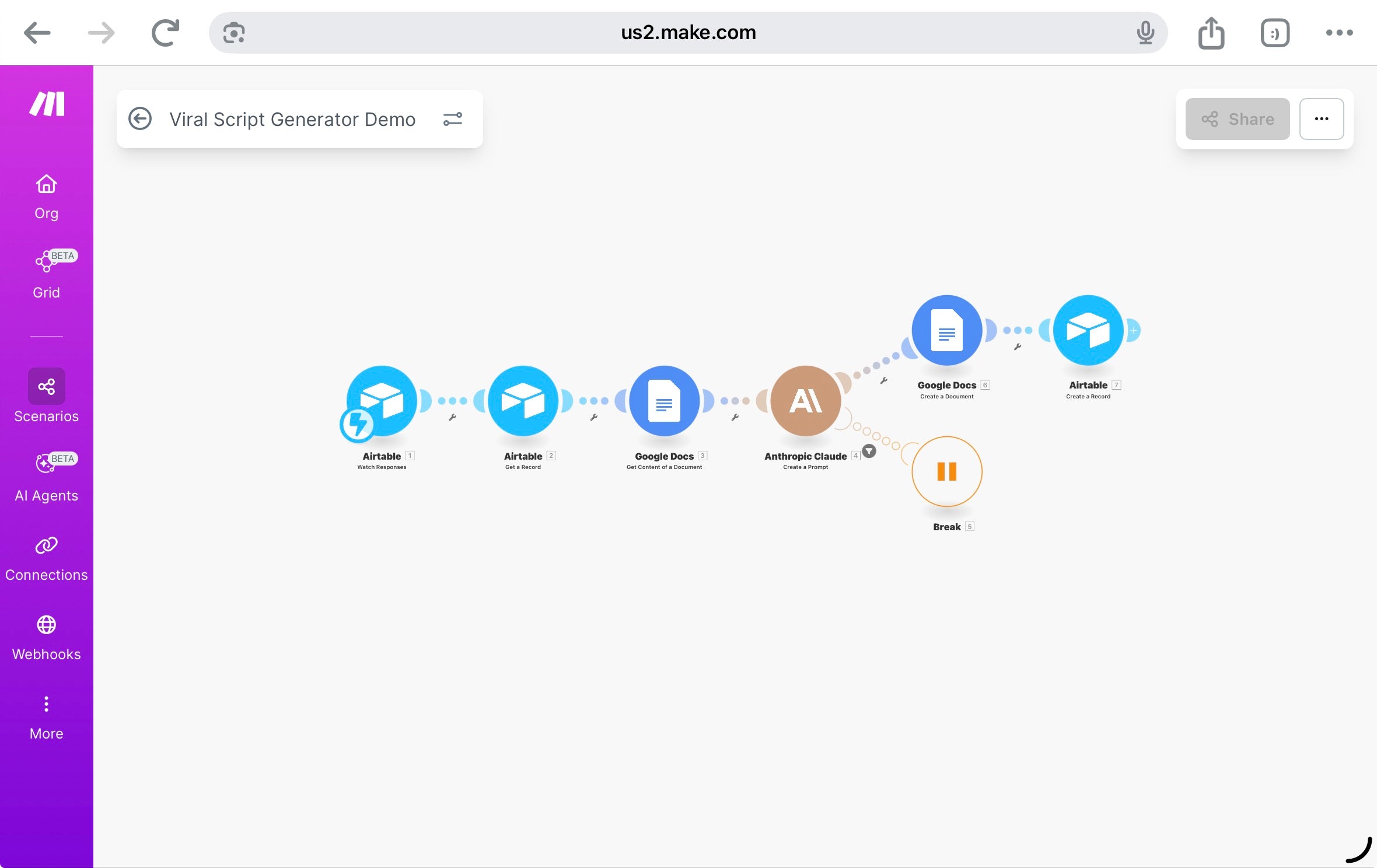 Viral Script Generator – AI-Powered Short-Form Script Automation System( Make.com)