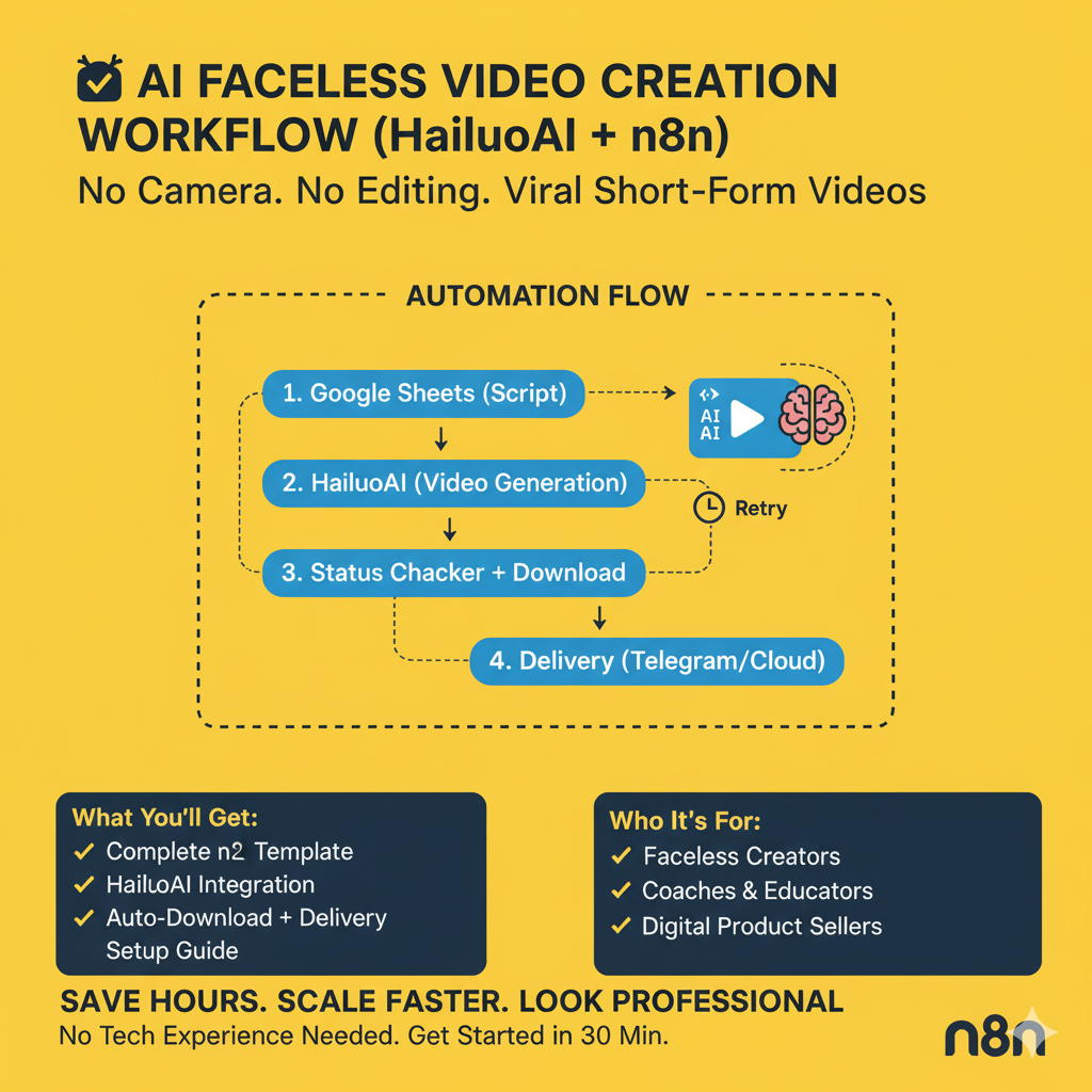 🎬 AI Faceless Video Creation Workflow ( Hailuo AI + n8n)