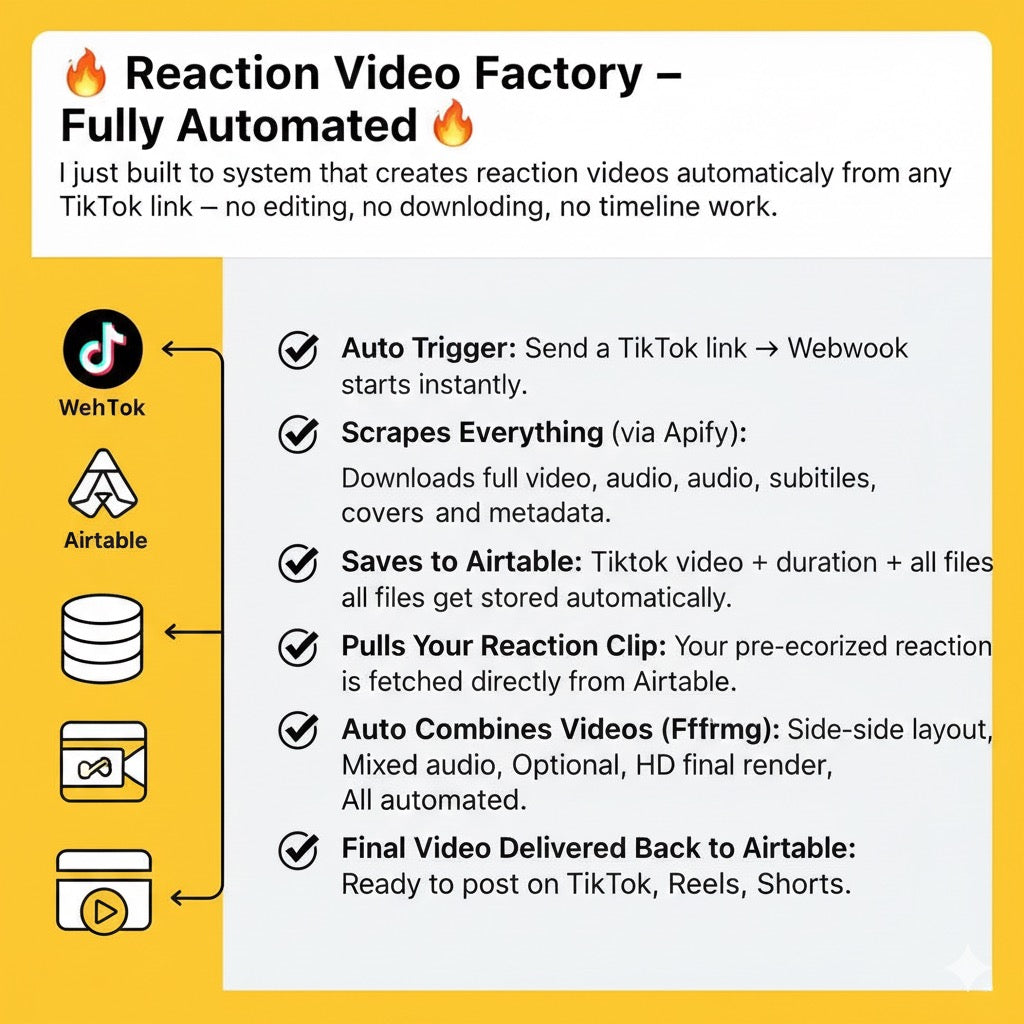 Reaction Video Factory – Automated TikTok Reaction Video Generator (Make.com)