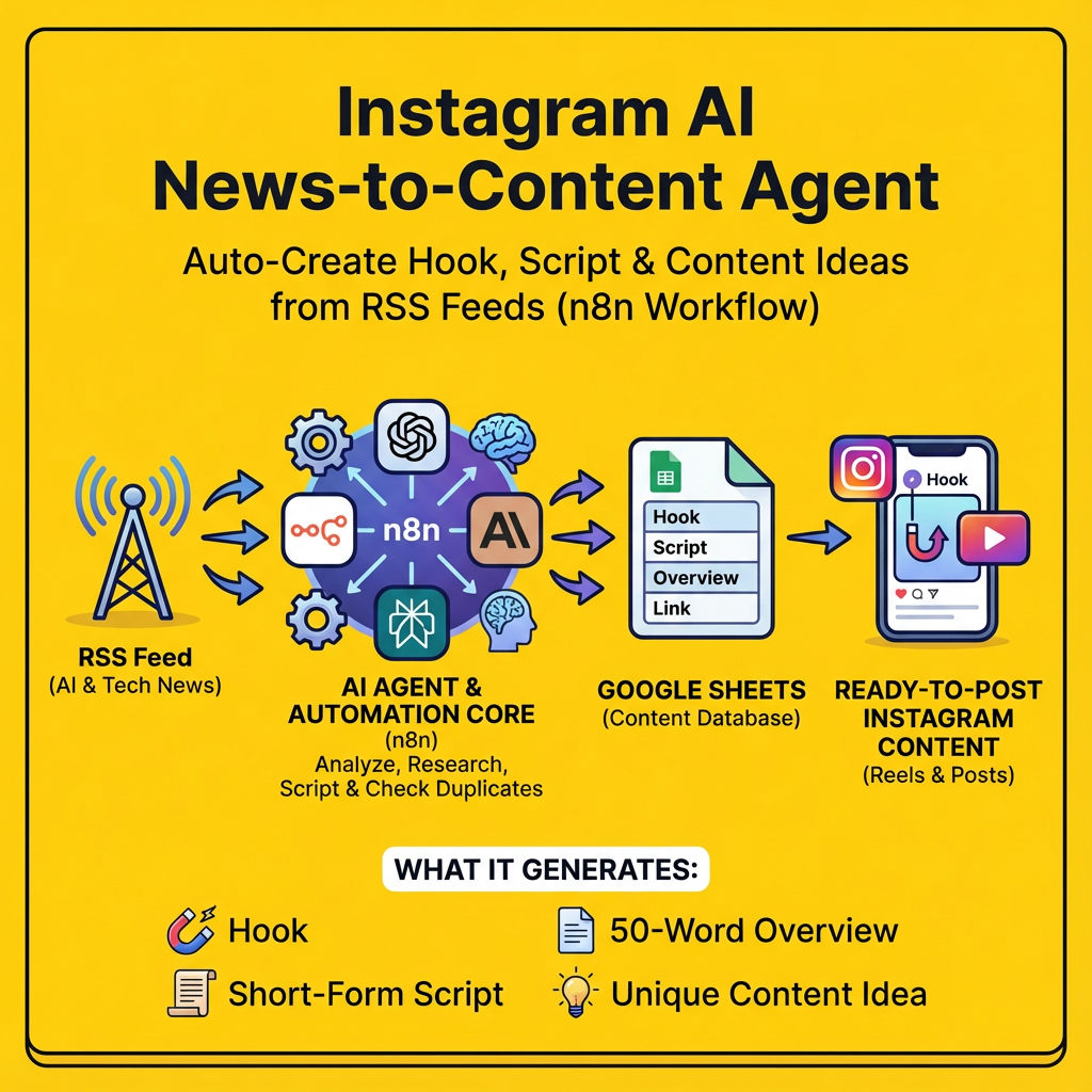 Instagram AI News-to-Content Agent – Auto-Create Hook, Script &amp; Content Ideas from RSS Feeds (n8n Workflow)