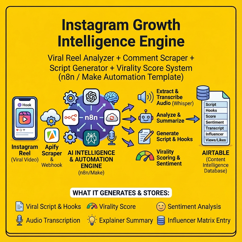Instagram Growth Intelligence Engine – Viral Reel Analyzer + Comment Scraper + Script Generator + Virality Score System (n8n )