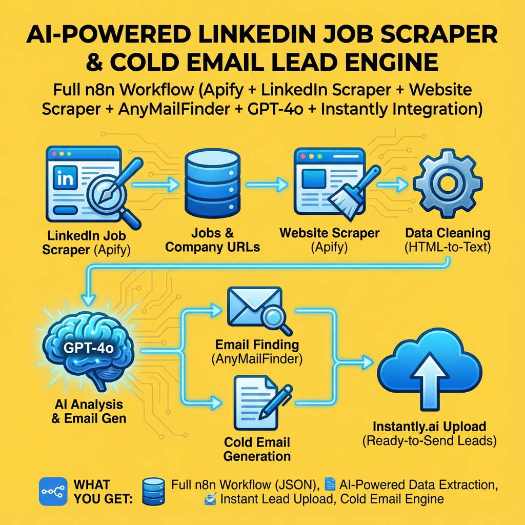 AI-Powered LinkedIn Job Scraper & Cold Email Lead Engine – Full n8n Workflow