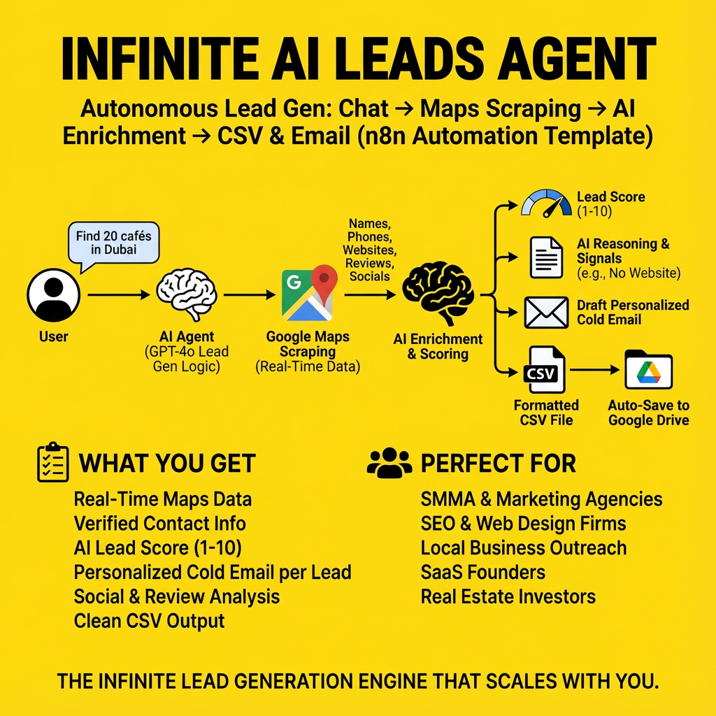 Infinite AI Leads Agent (Google Maps → CSV Automation)  n8n
